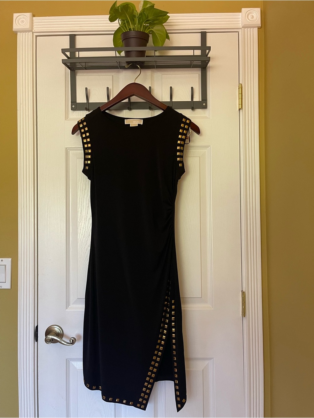 Michael Kors Black Midi Dress with Gold Stud Accents Size P/S